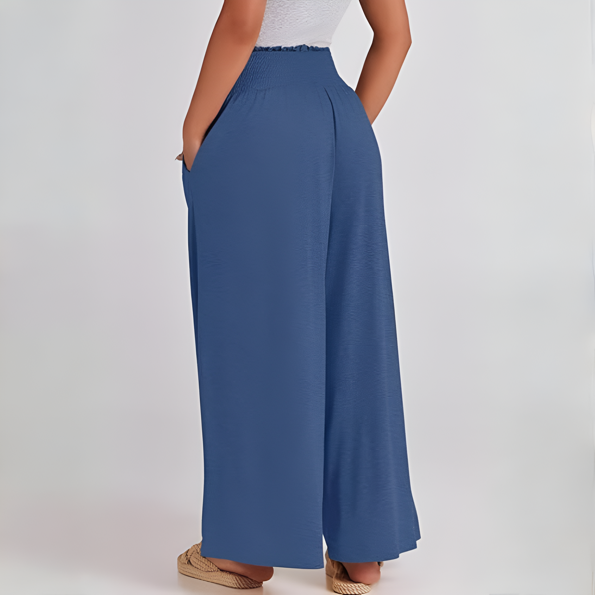 Casual Smocked Waist Wide Shank PantsSummer Boho Palazzo Pants With Baggy Fit And Loose Lounge Design For Women - Image 21