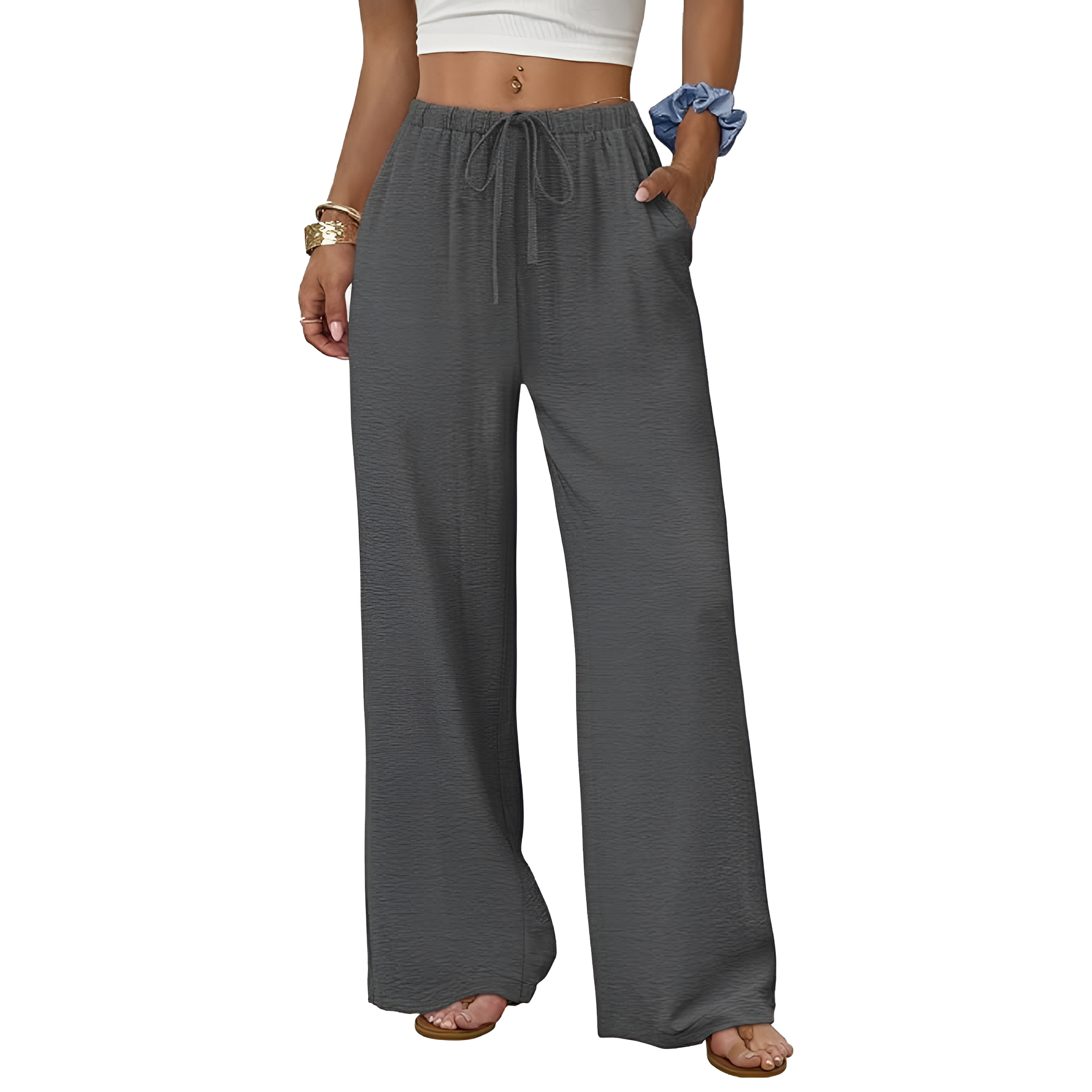 Wide Fit Flowy Palazzo Pants With Pockets For Women