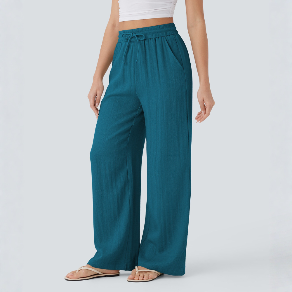 High Waisted Drawstring Casual Linen Pants WIth Pockets