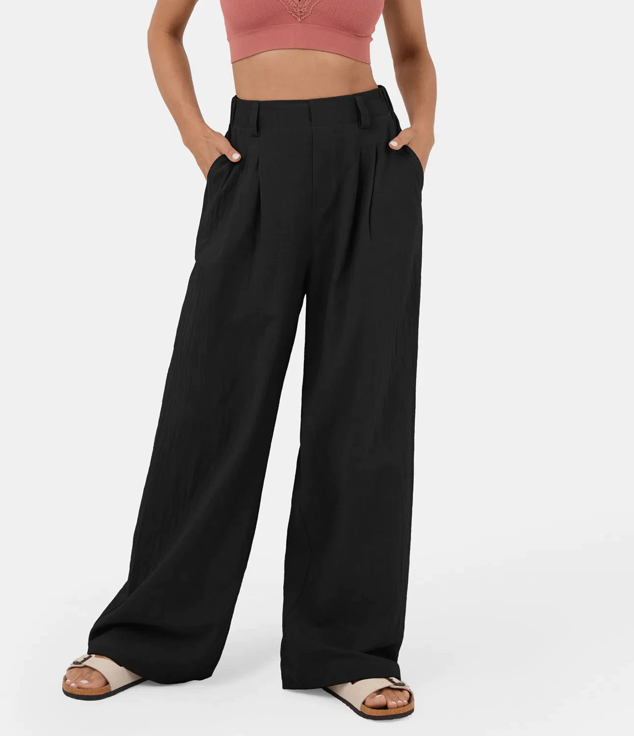 Flowy Solid Palazzo Pants With Side Pockets