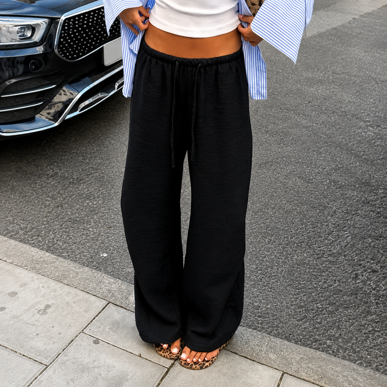 Elastic Drawstring Suede Casual Cargo Pants For Women