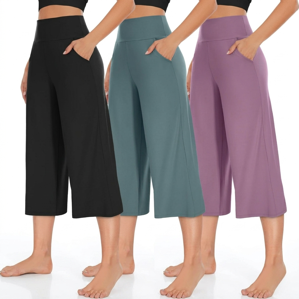 Pack Of 3 Wide Fit High Rise Pants Pockets For Women
