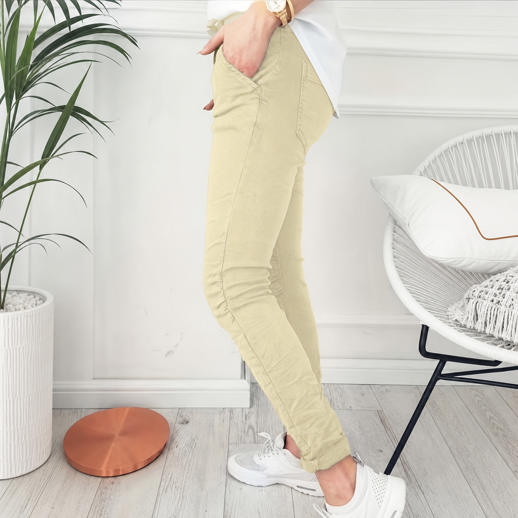 Solid Colored Casual Drawstring Skinny Pants For Spring Fall