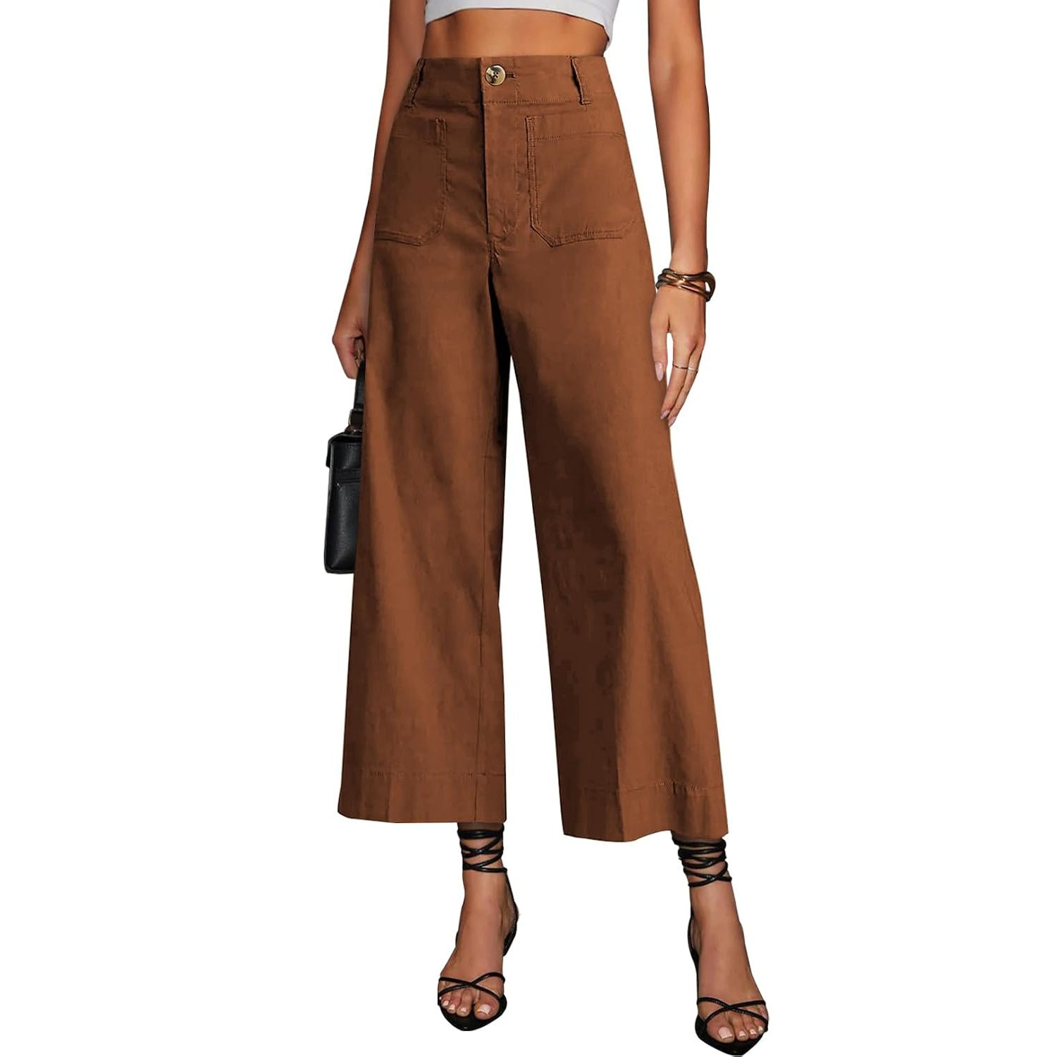 Casual Wide Cropped Stretchy Straight Pants For Women