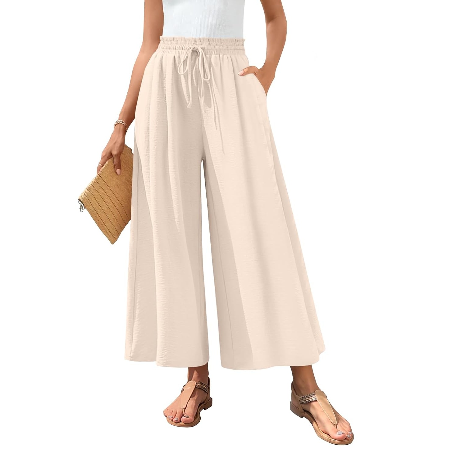 Solid Wide Palazzo Pants With Pockets For Women