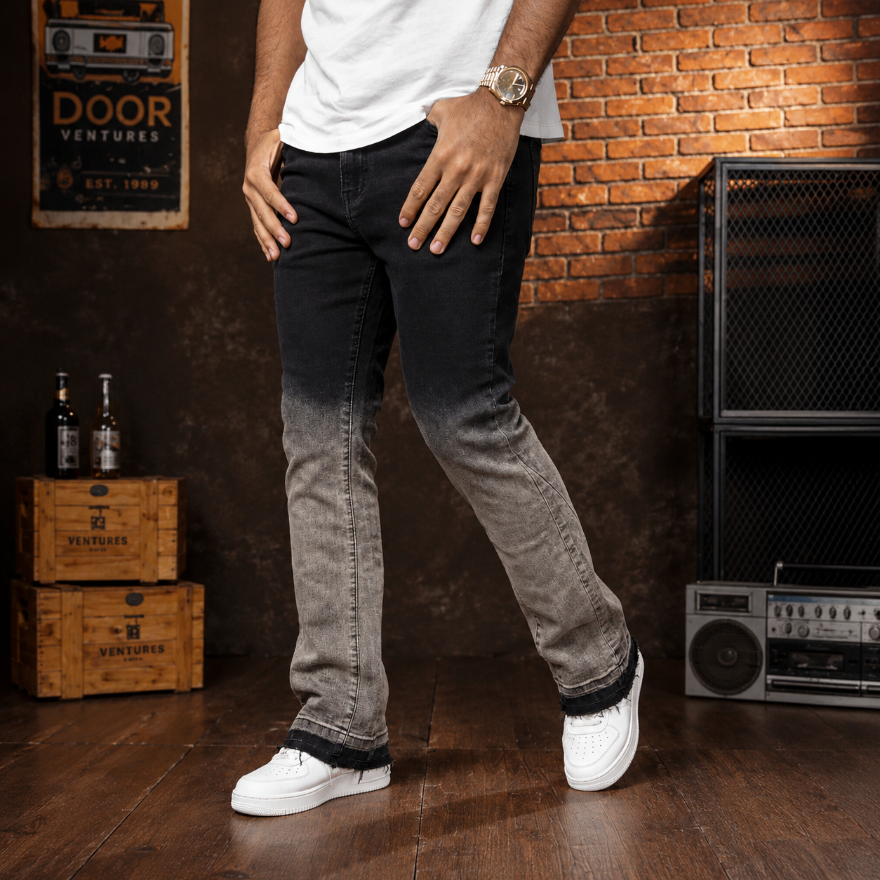 Stretch Slim Fit Vintage Bootcut Denim Jeans For Men