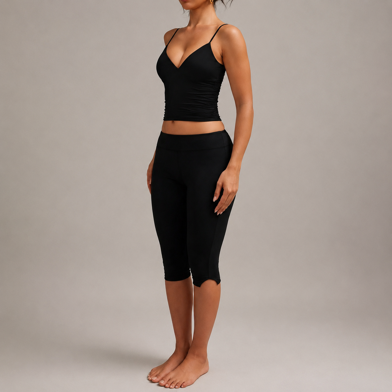 Capri Length Split Hem Sports Fitness Pants For Women