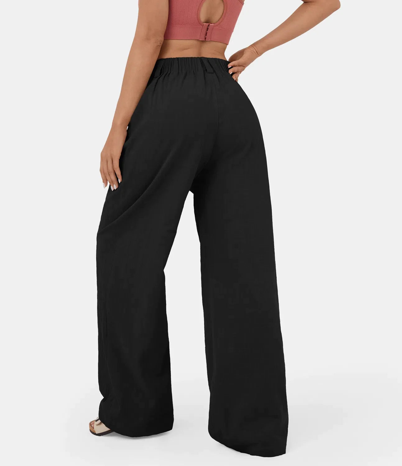 Flowy Solid Palazzo Pants With Side Pockets-My Comfy PantFlowy Solid Palazzo Pants With Side Pockets - Image 3