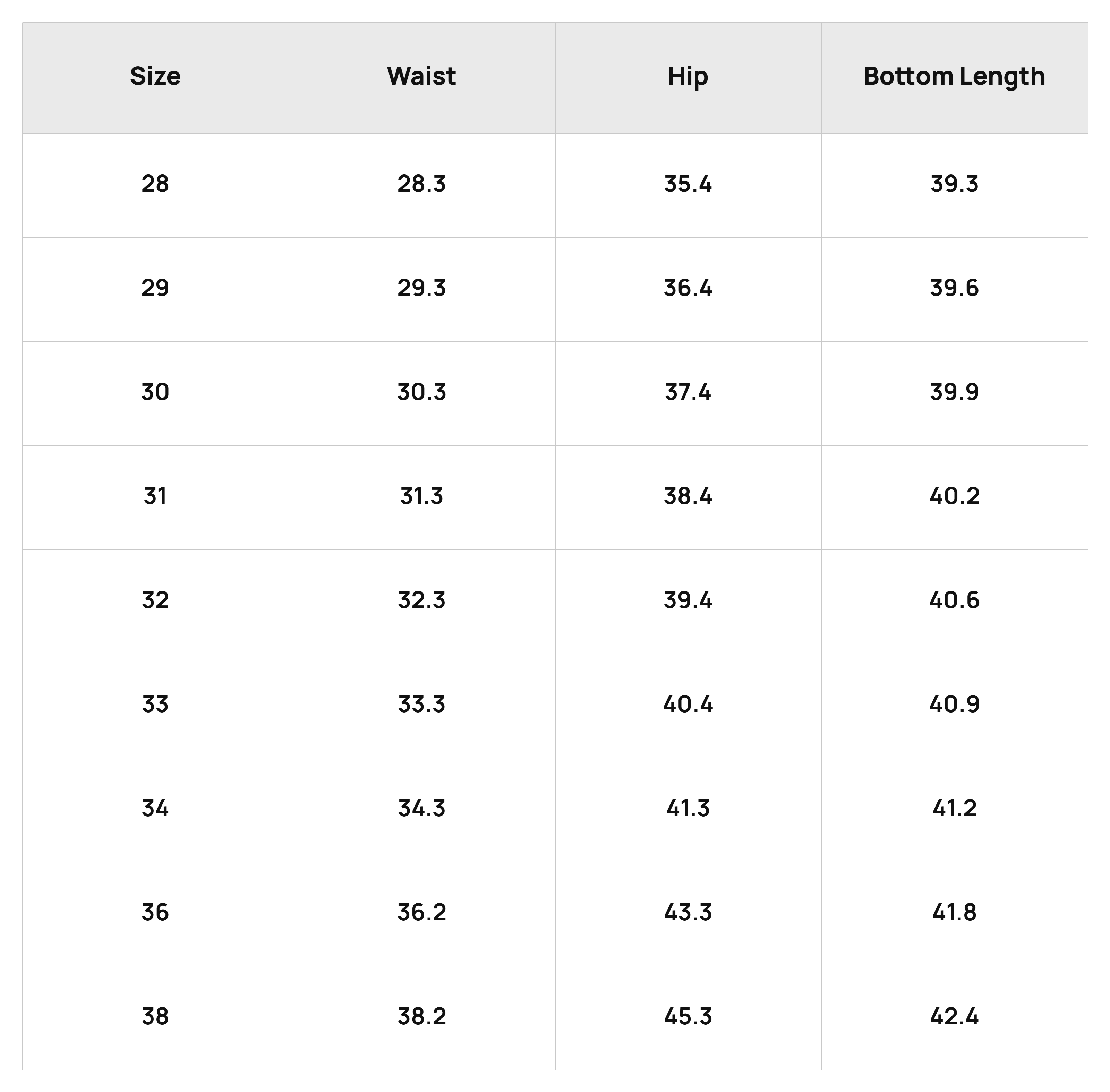 Size Chart