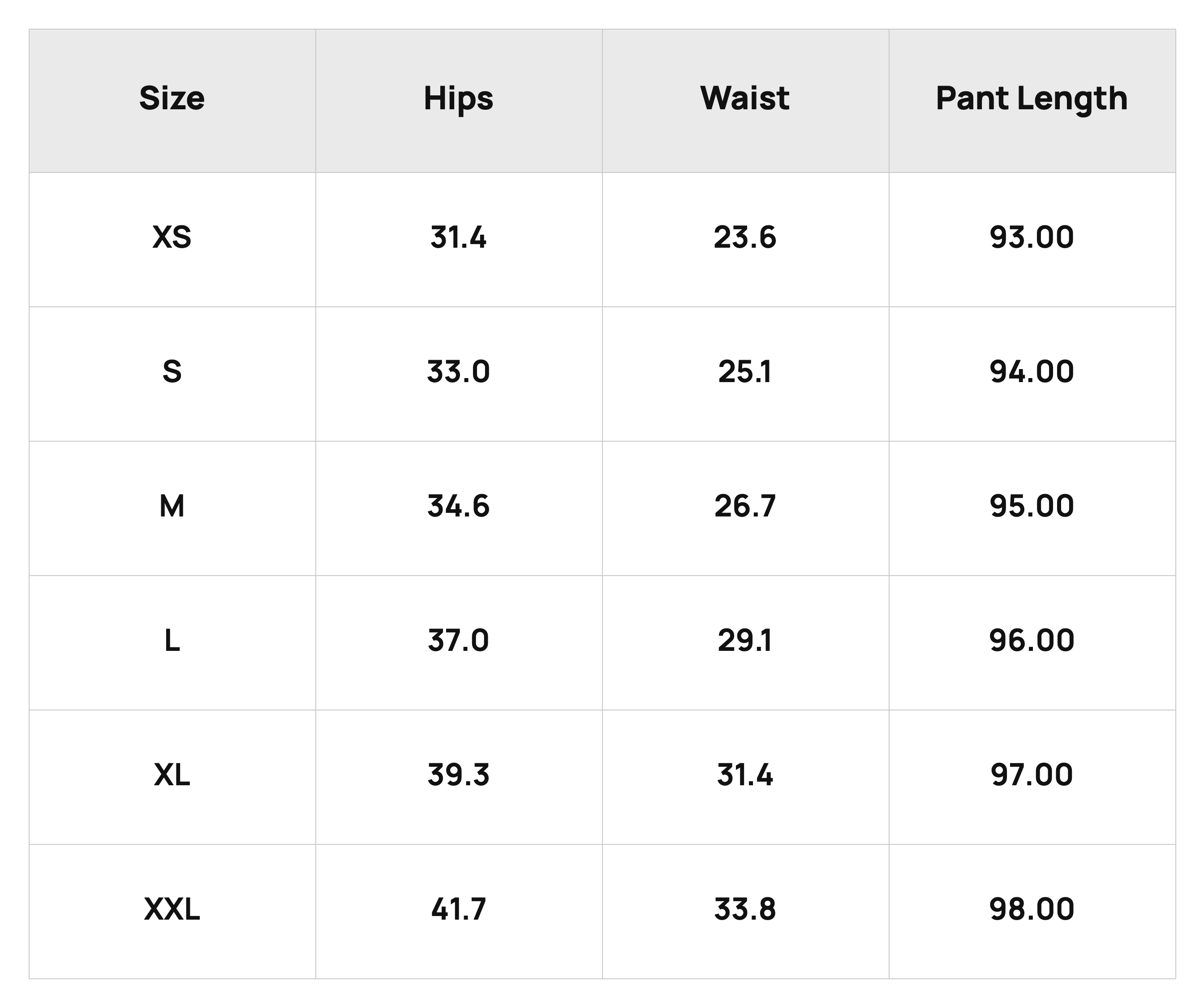 Size Chart