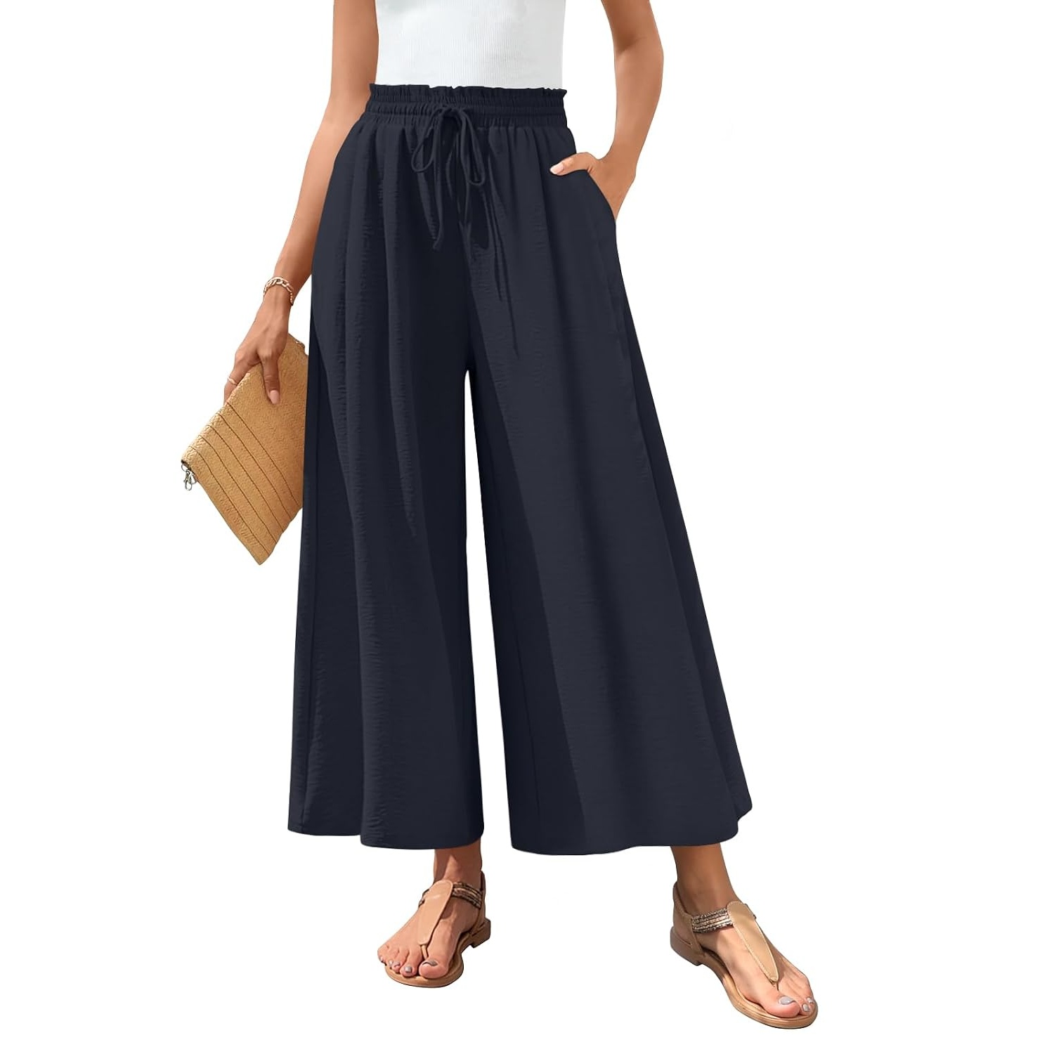 Solid Wide Palazzo Pants With Pockets For Women