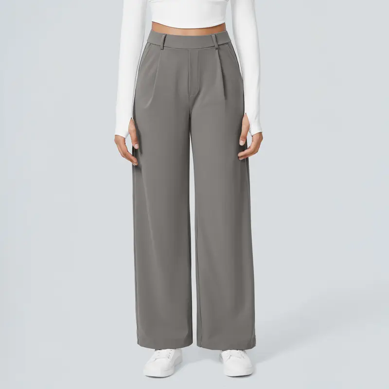 High Waisted Straight Pants With Side Pocket