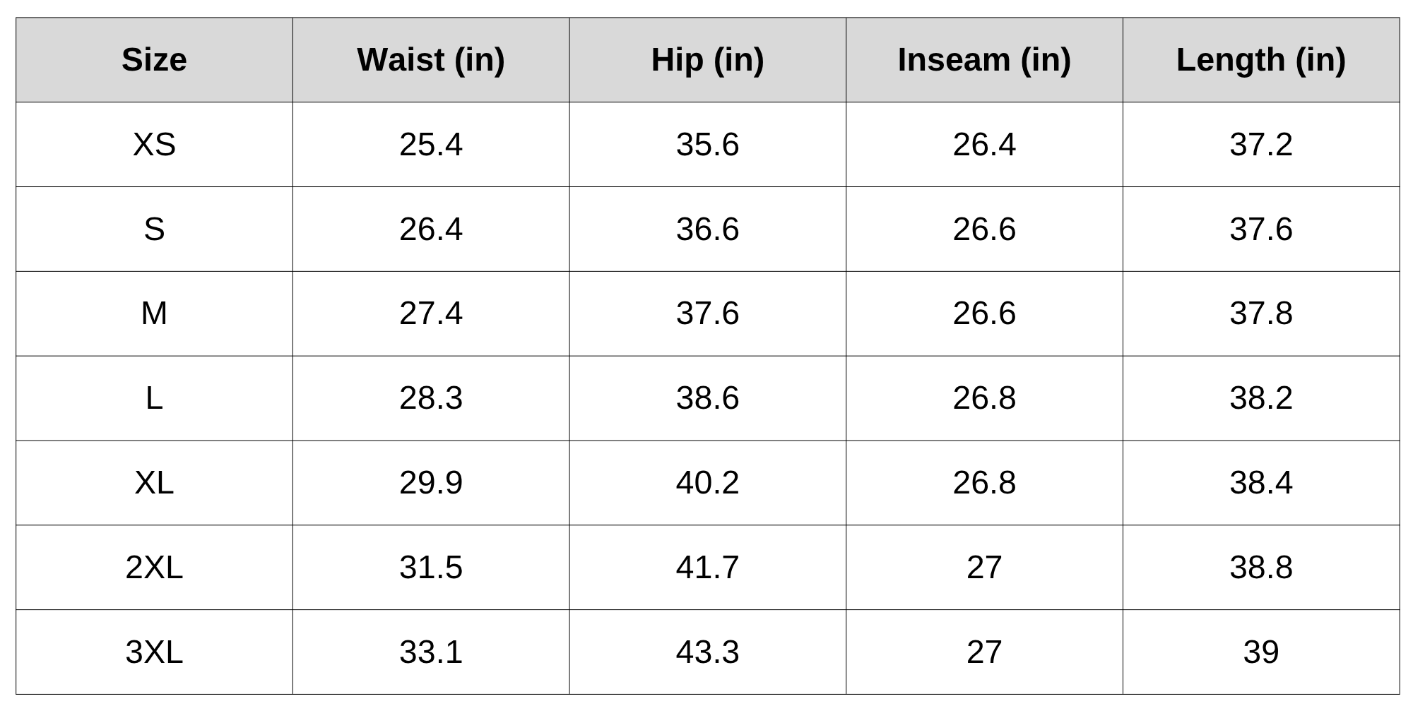 Size Chart