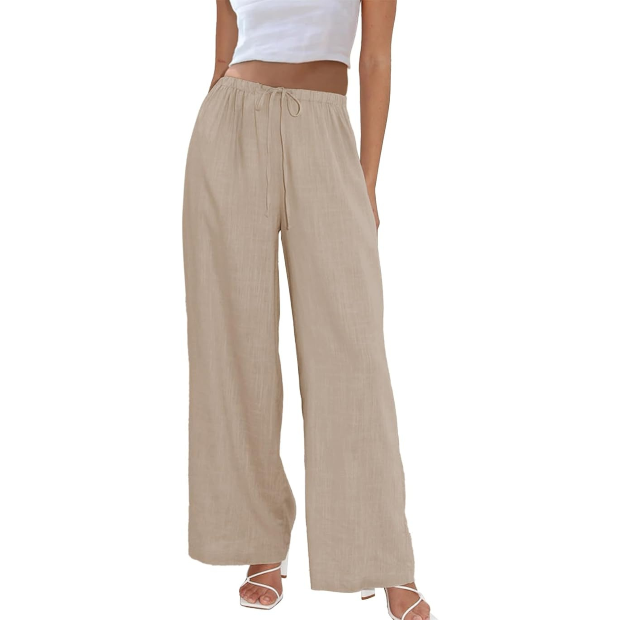 Cotton And Linen Drawstring Wide Leg Palazzo Pants For Women
