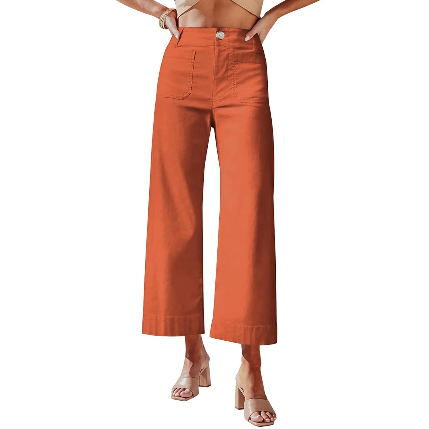 Casual Wide Cropped Stretchy Straight Pants For Women