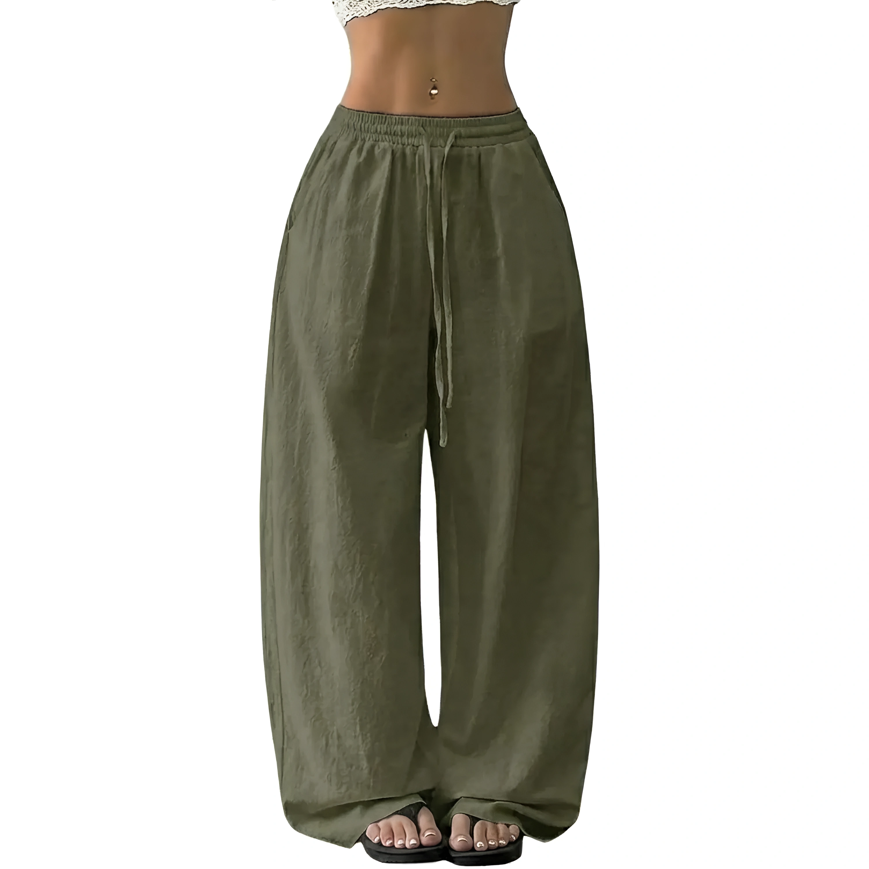 Boho Linen Wide Palazzo Drawstring Pants for Women