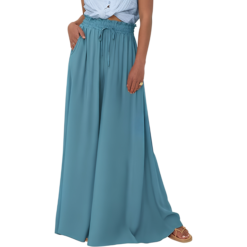 Summer Palazzo Pants With Elastic Fit And Flowy Pockets For Women