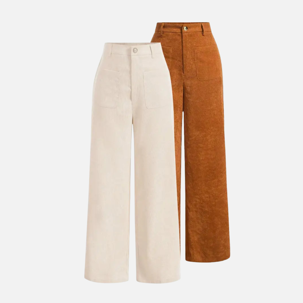 Solid Colored Front Buttoned Wide Leg Pocket Pants