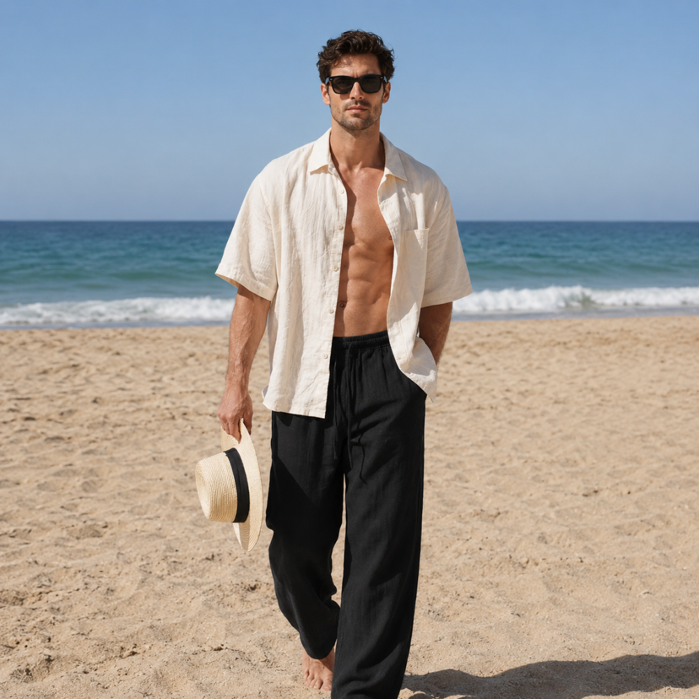 Lightweight Wide Fit Trousers With Adjustable Drawstring For Men
