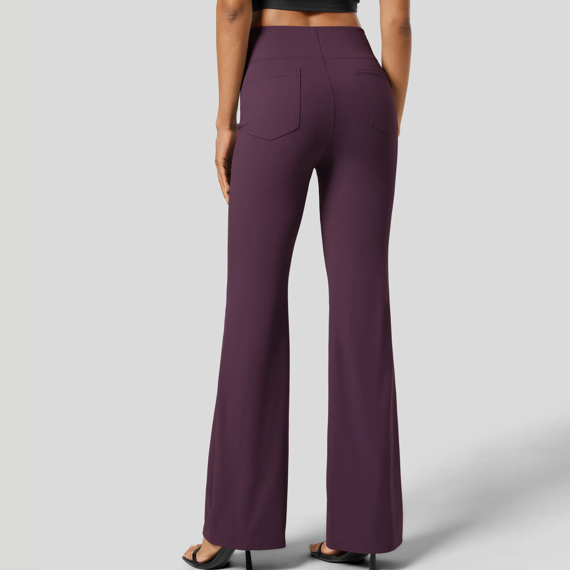 High Rise Back Side Pocket Slight Flare Work Pants