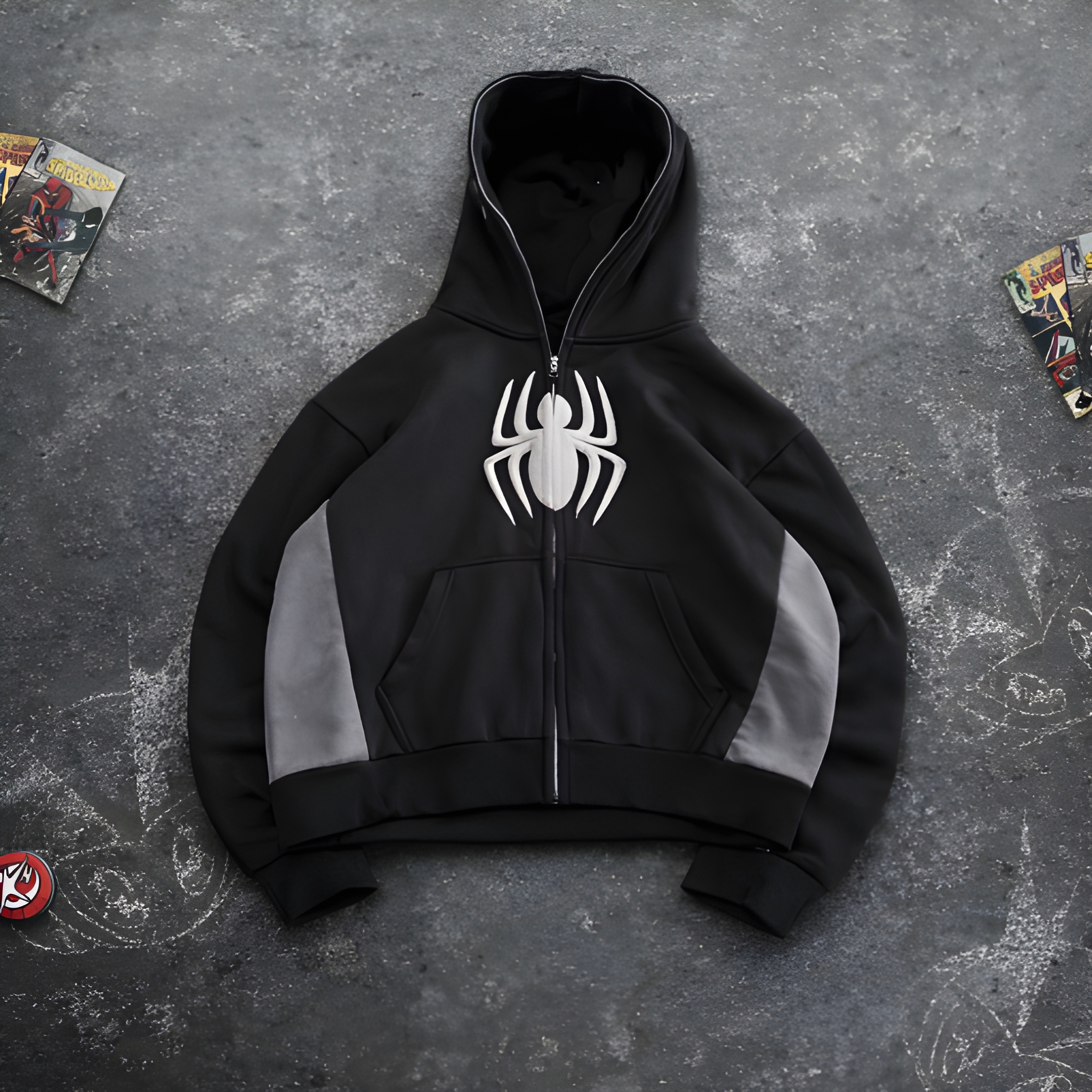 Spider Graphic Printed Hoodie And Jeans Set