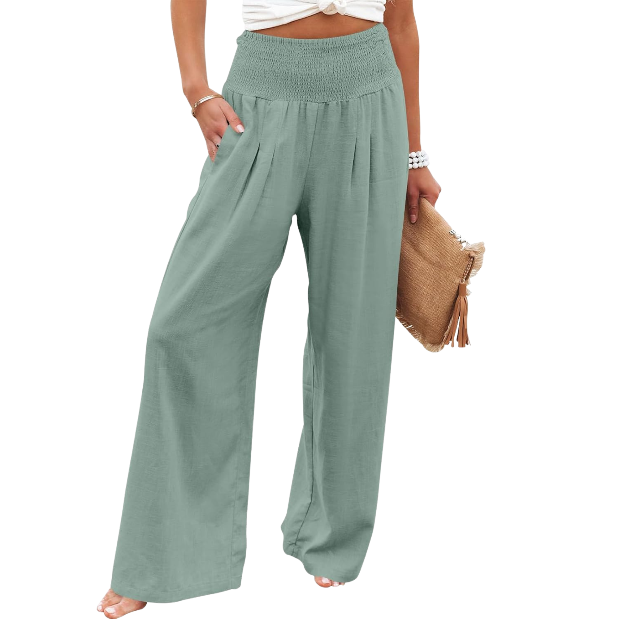 Wide Leg Linen Palazzo Pants for Women Casual Boho