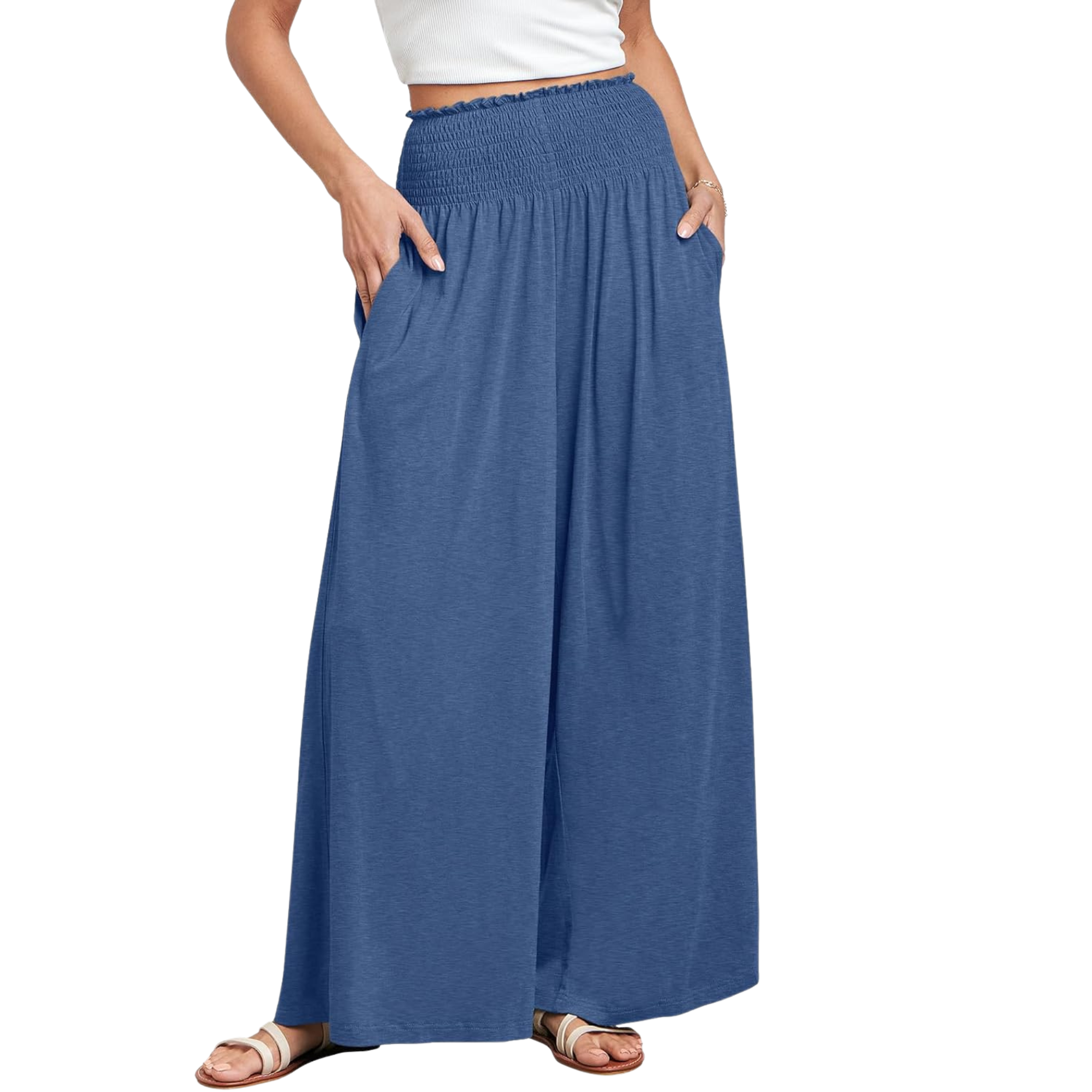 Boho Wide Leg Palazzo Lounge Pants with Pockets