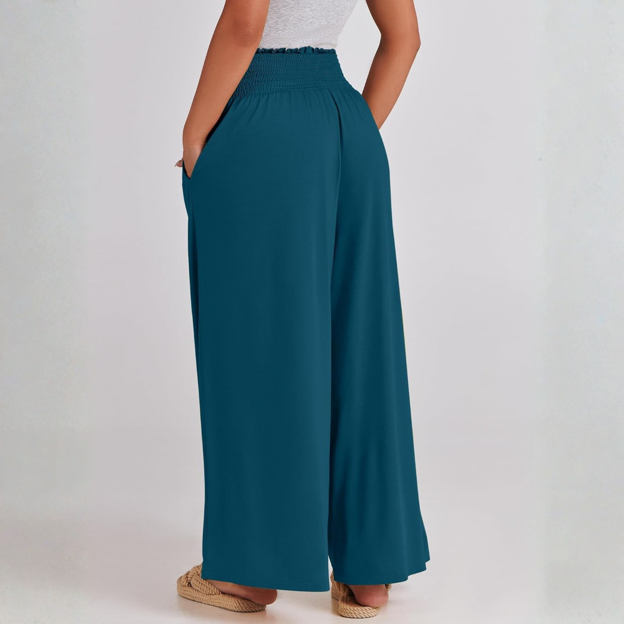 Boho Wide Leg Palazzo Lounge Pants with Pockets