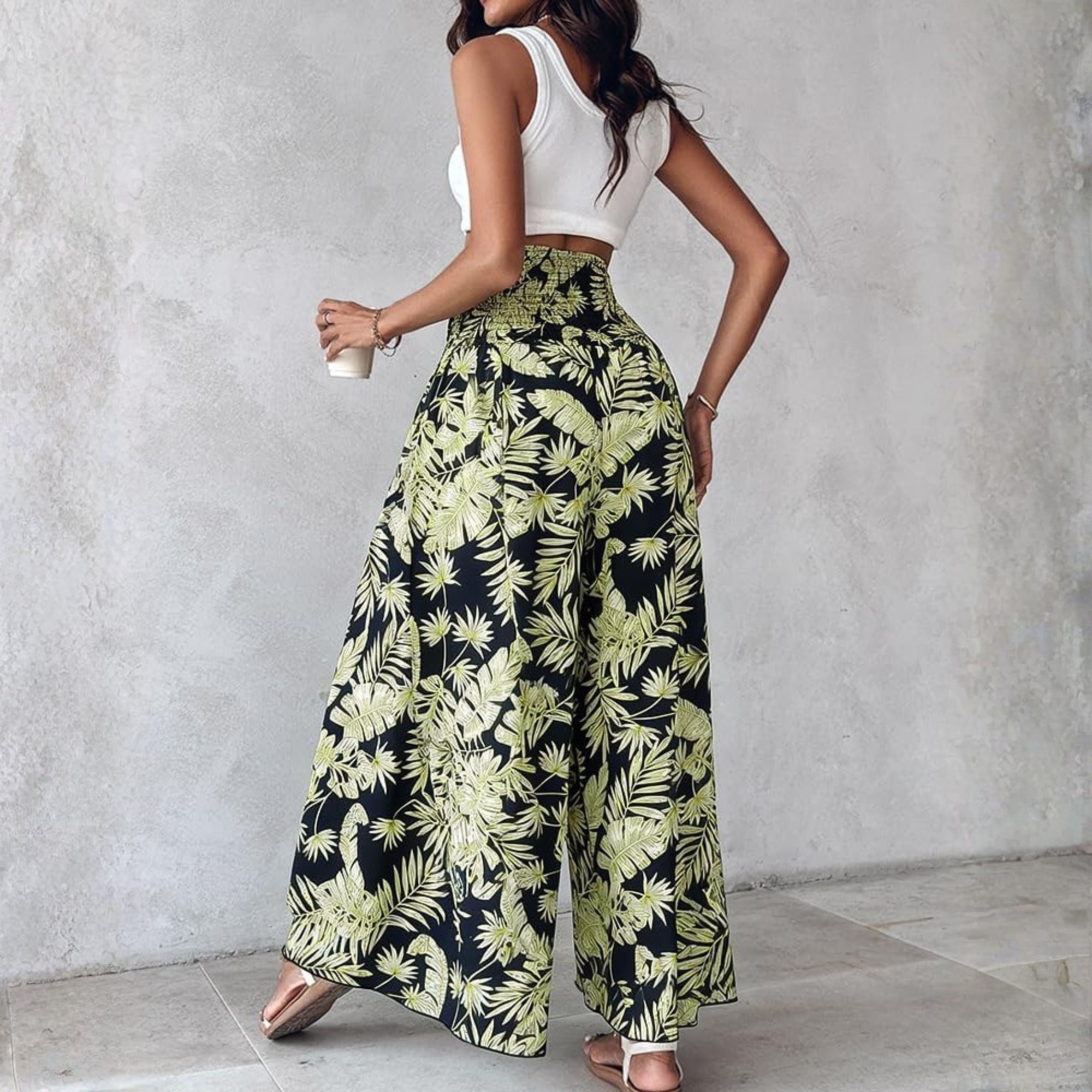 Boho Floral High Waisted Wide Leg Beach Pants