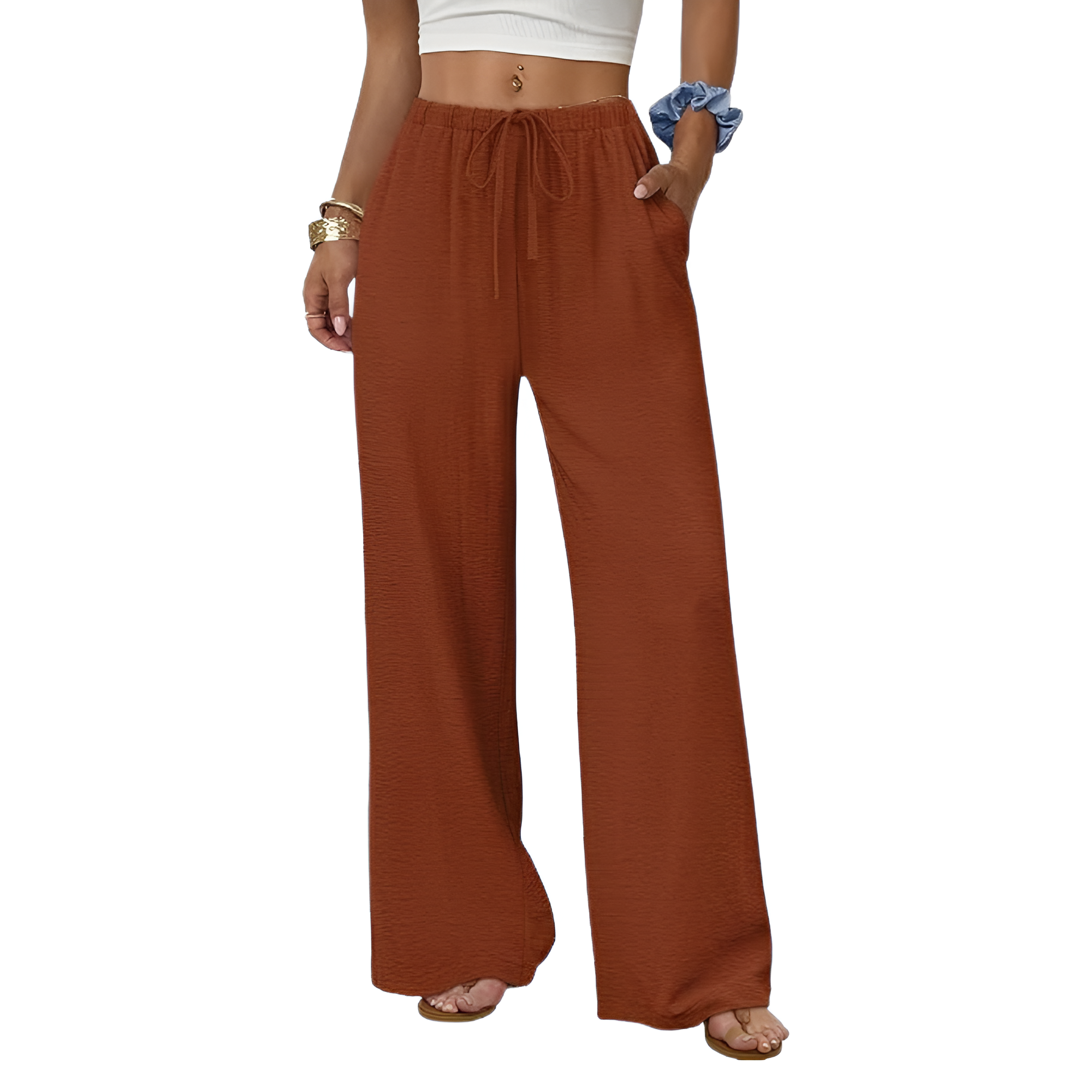 Wide Fit Flowy Palazzo Pants With Pockets For Women