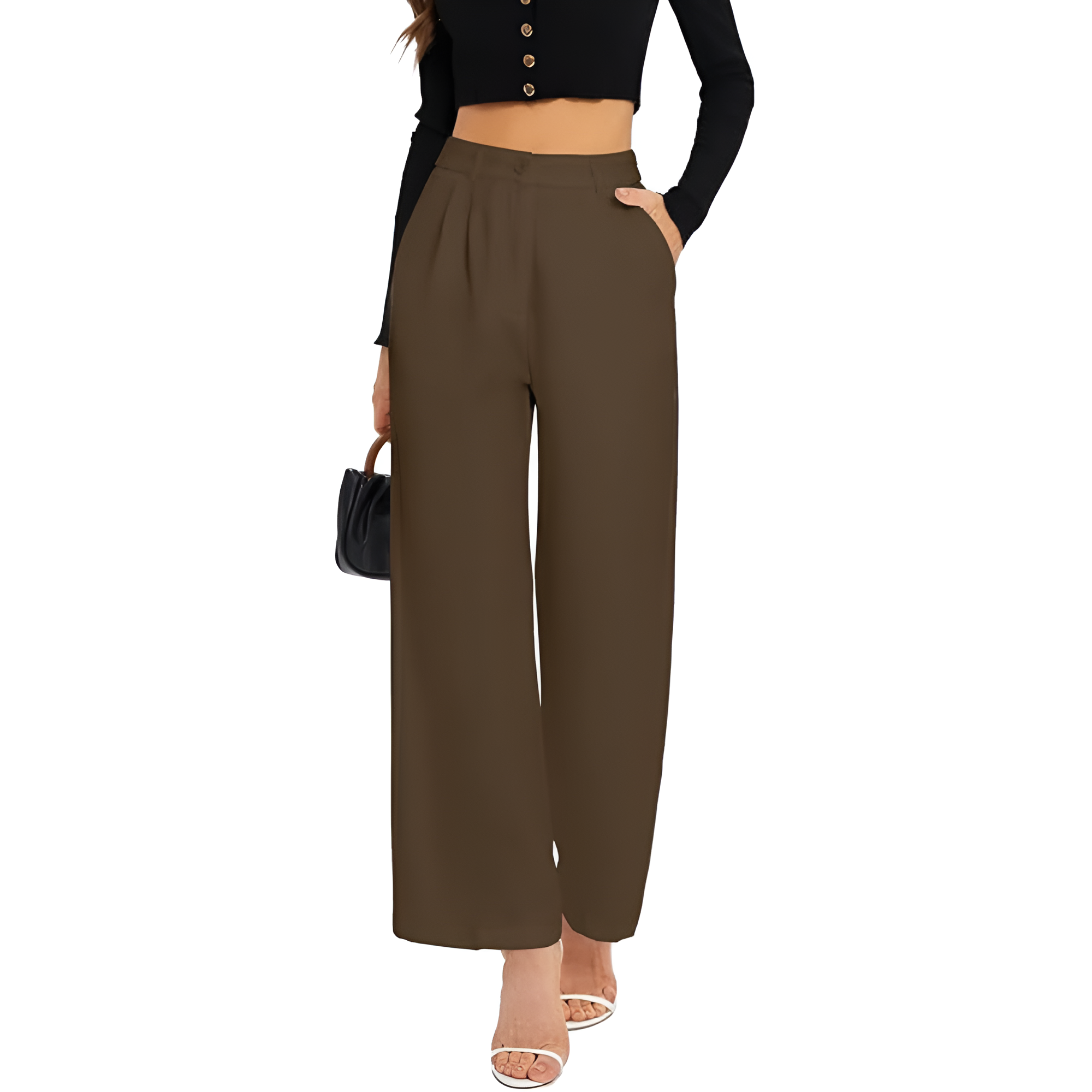 High Rise Long Straight Work Suit Pants For Women