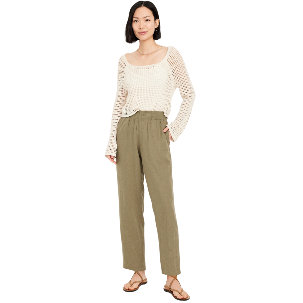 High Waisted Linen Blend Straight Ankle Pants-My Comfy Pant