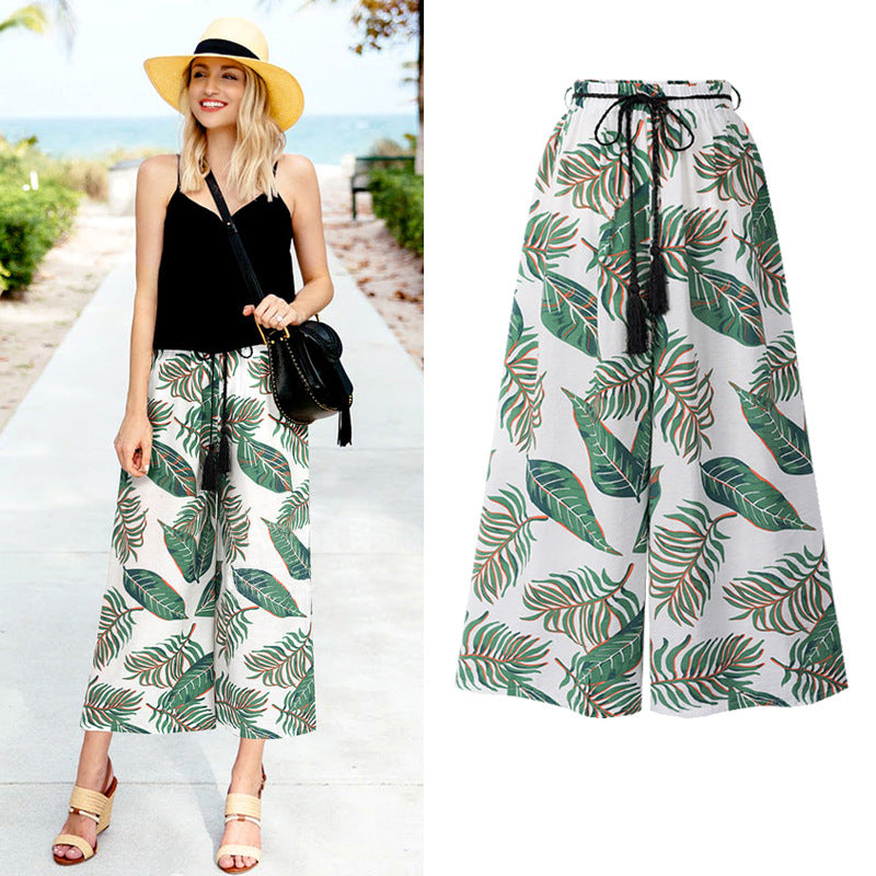 Loose Printed Casual Pants Cropped-My Comfy Pant