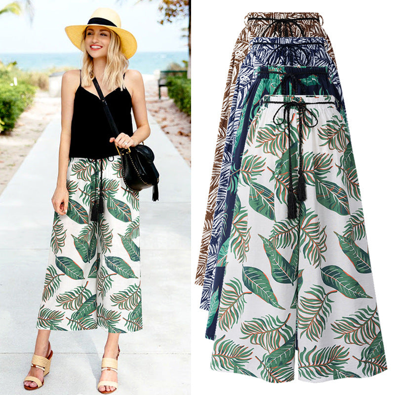 Loose Printed Casual Pants Cropped-My Comfy Pant