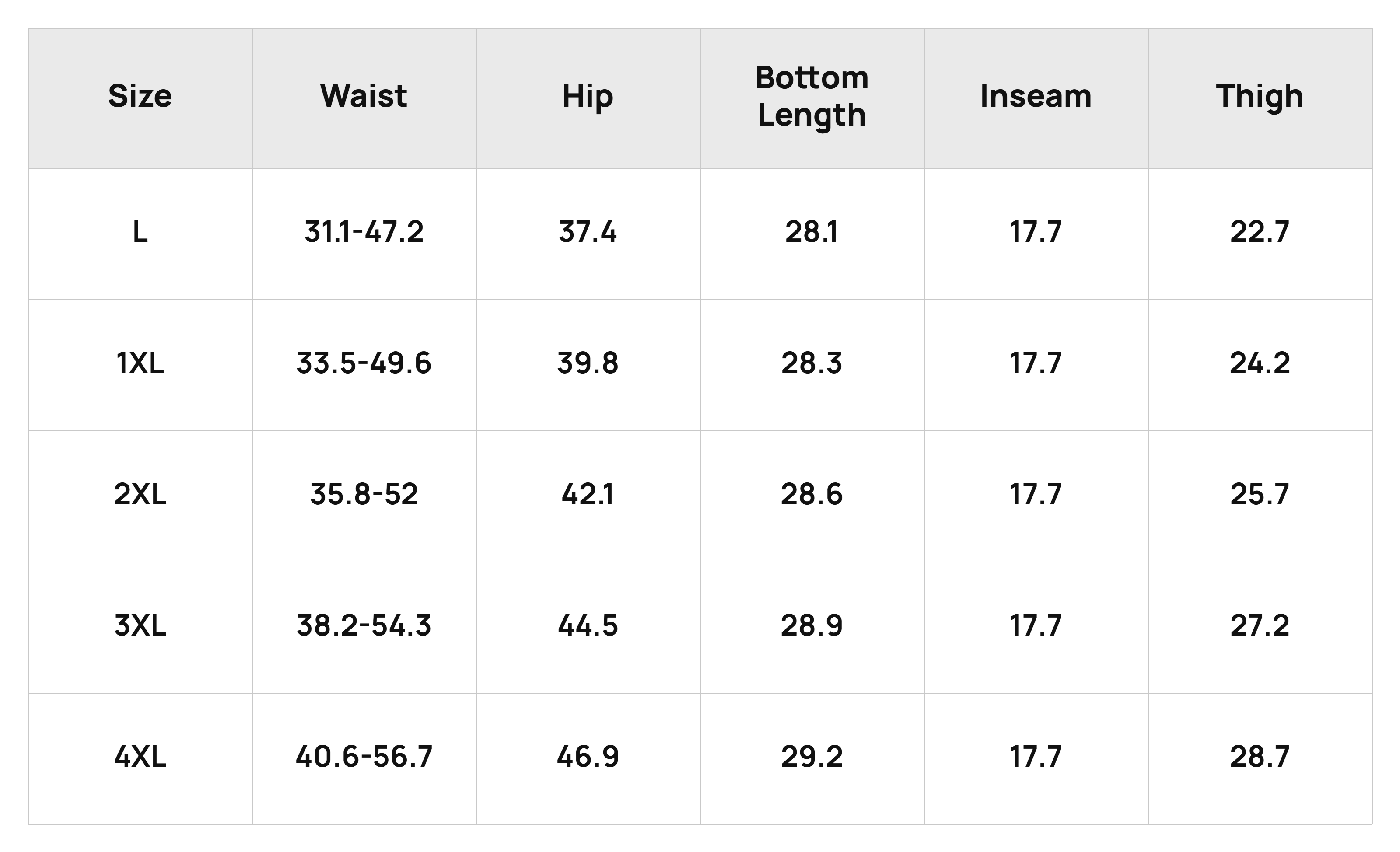Size Chart