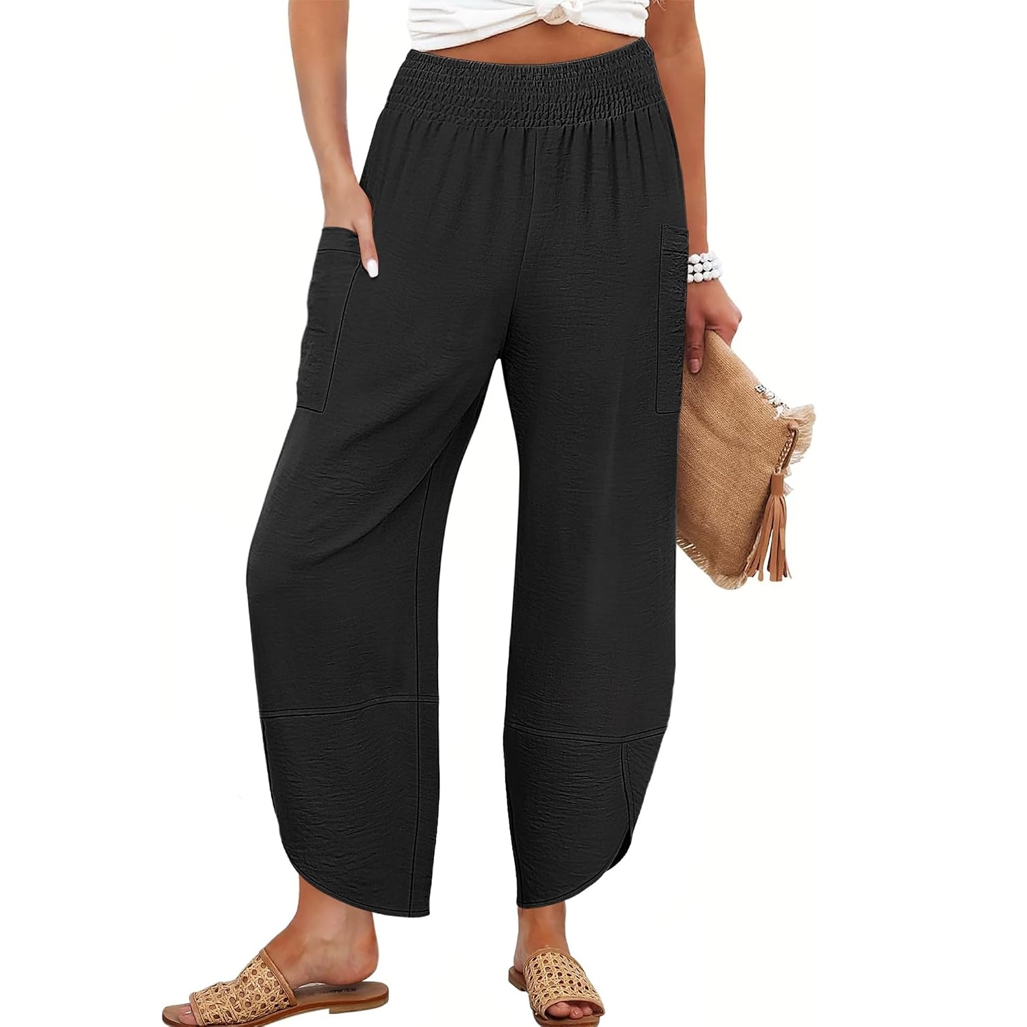 Casual Lounge Wide Flowy Loose Cropped Fit Pants For Women