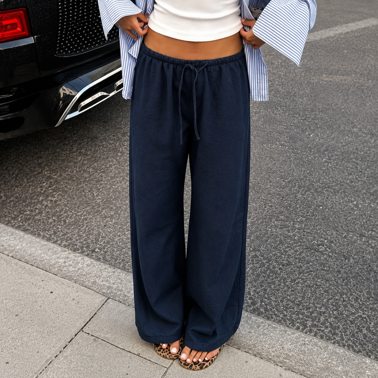 Elastic Drawstring Suede Casual Cargo Pants For Women