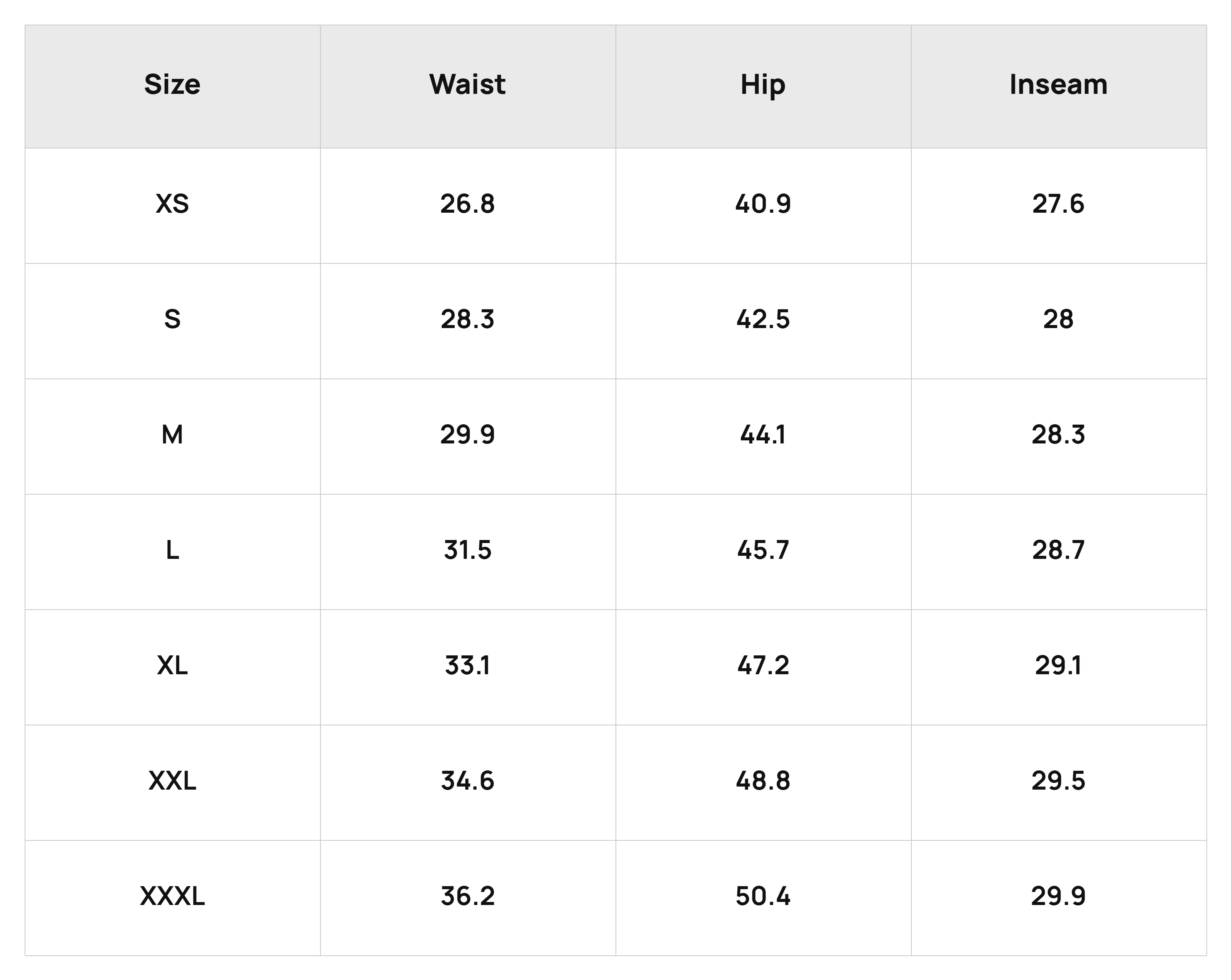 Size Chart