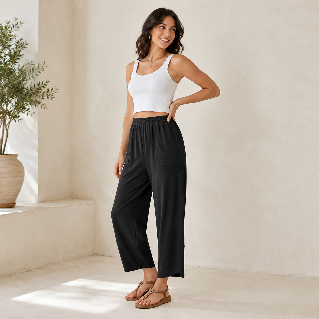 Casual Harem Pants With Pockets And Loose Palazzo Style For WomenCasual Harem Pants With Pockets And Loose Palazzo Style For Women - Image 3