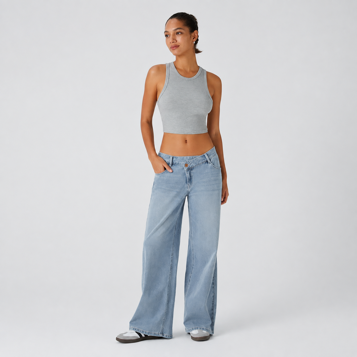 Asymmetric Low Rise Baggy Wide Casual Jeans With Pockets For Women