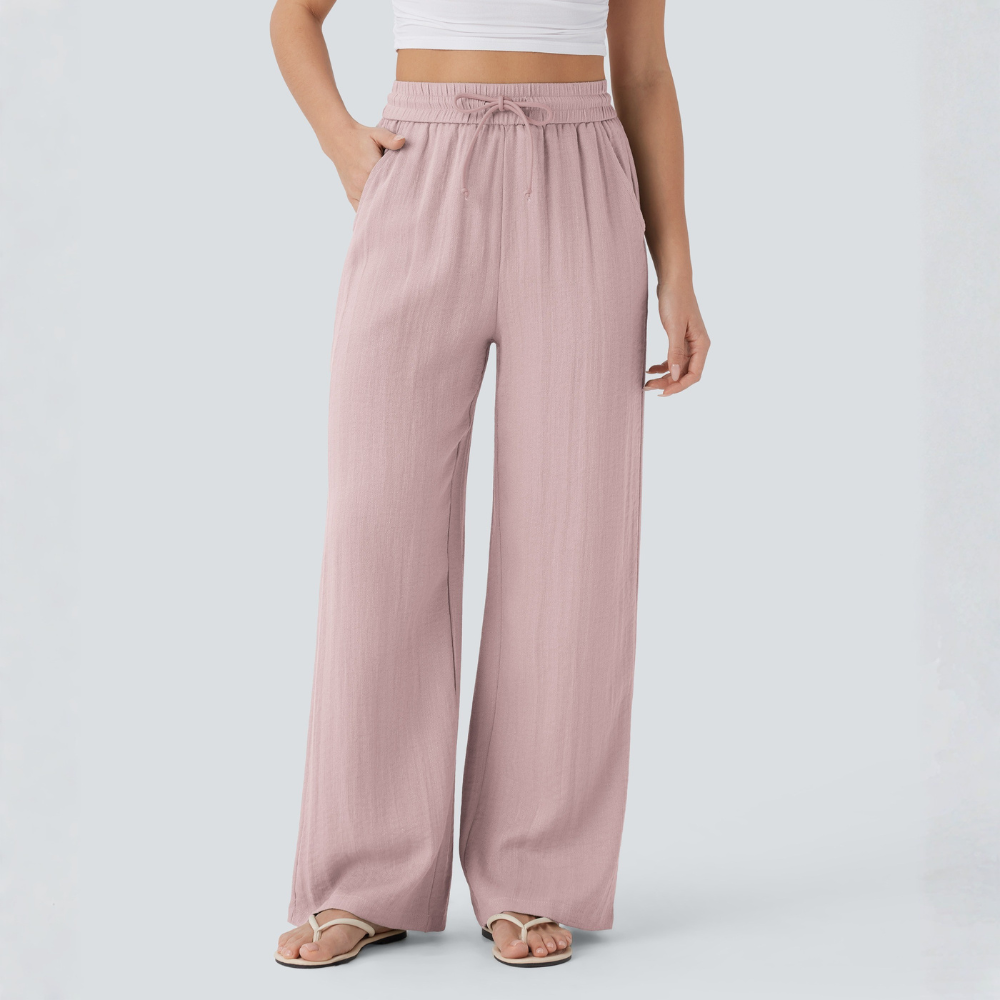 High Waisted Drawstring Casual Linen Pants WIth Pockets