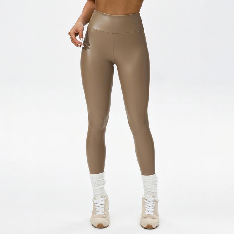 High Rise Faux Leather Casual Pants For Fall Winter Wear For Women