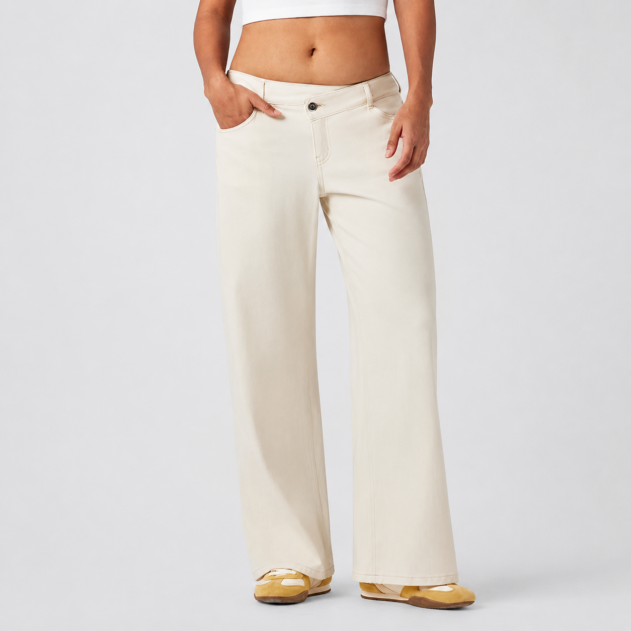 Asymmetric Low Rise Baggy Wide Casual Jeans With Pockets For Women
