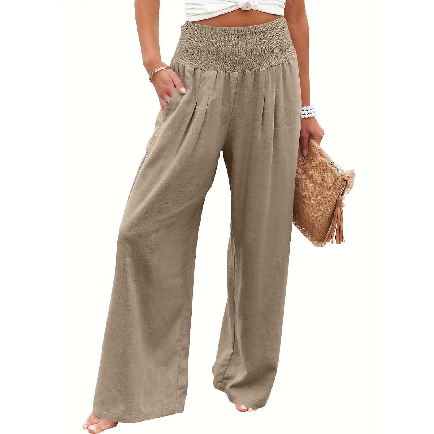Casual Lounge Wide Loose Boho Linen Fit Pants For Women
