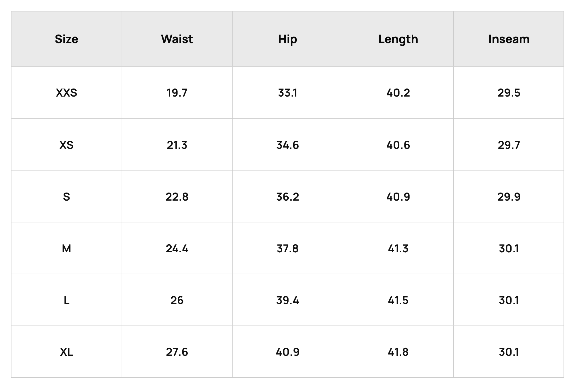 Size Chart