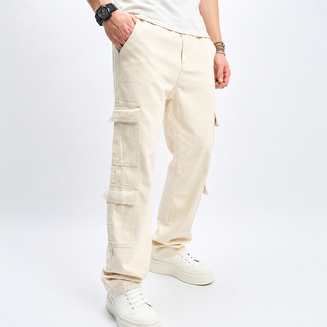 Loose Fit Stretch Baggy Denim Jeans With Pockets For Men