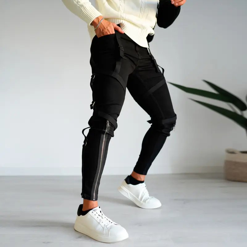  Hip Hop Tapered Slim Fit Zipper Jeans For Men