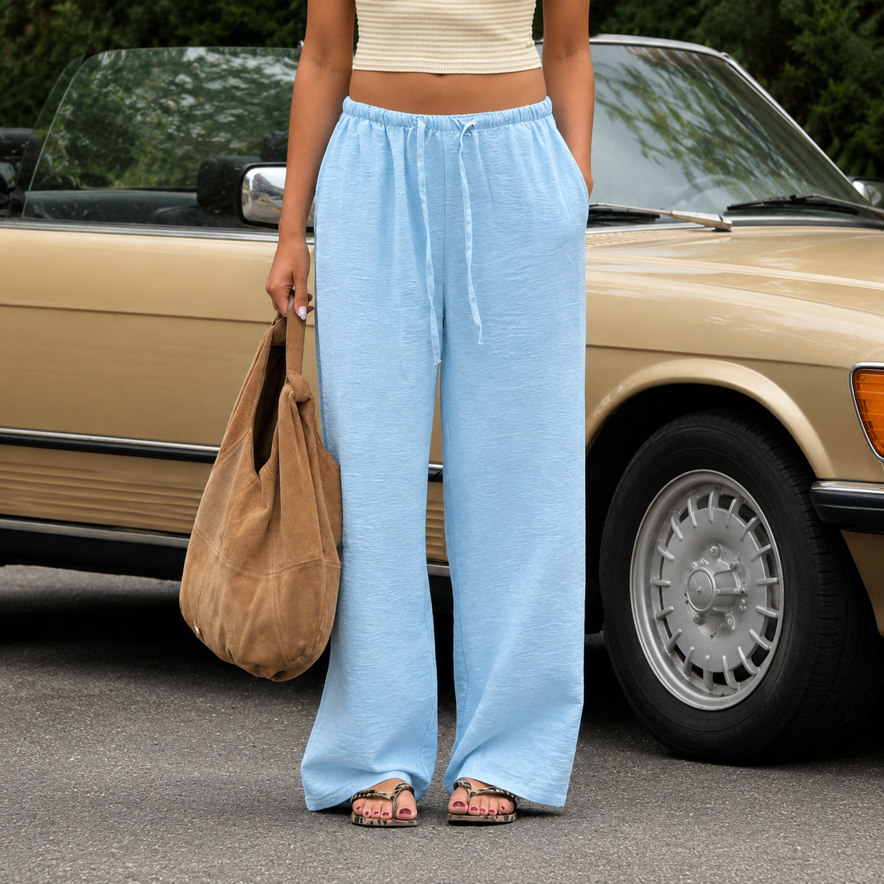Elastic Drawstring Suede Casual Cargo Pants For Women