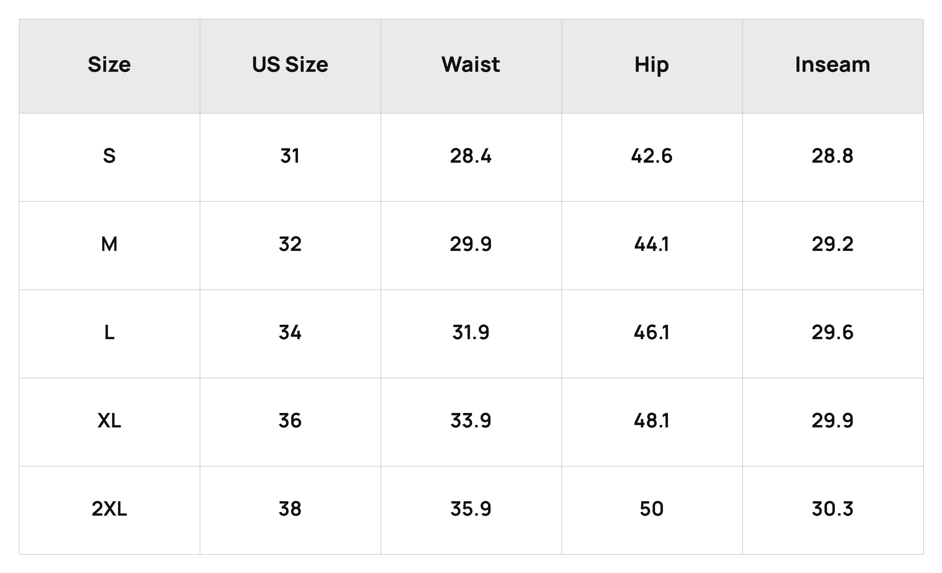 Size Chart