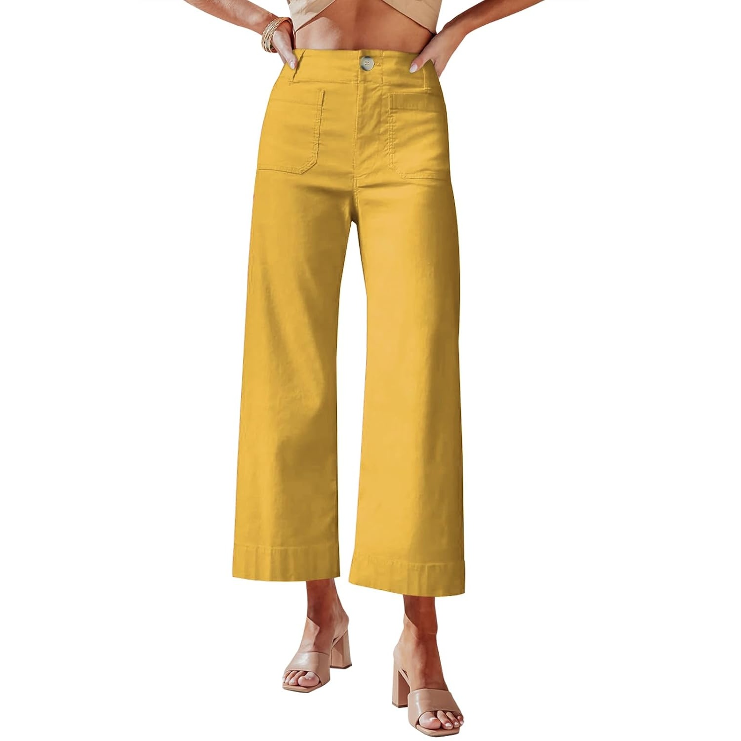 Casual Wide Cropped Stretchy Straight Pants For Women